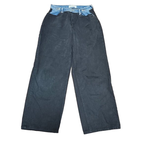 Edition Contrast Waist Jeans Black Denim Pants M/L 100% Cotton Y2K Style - Picture 5 of 15